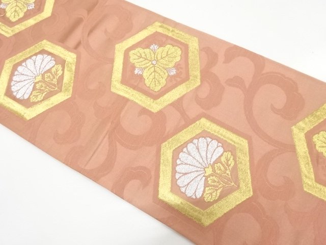 JAPANESE KIMONO / ANTIQUE FLOWER PATTERN WOVEN TORTOISESHELL FUKURO OB